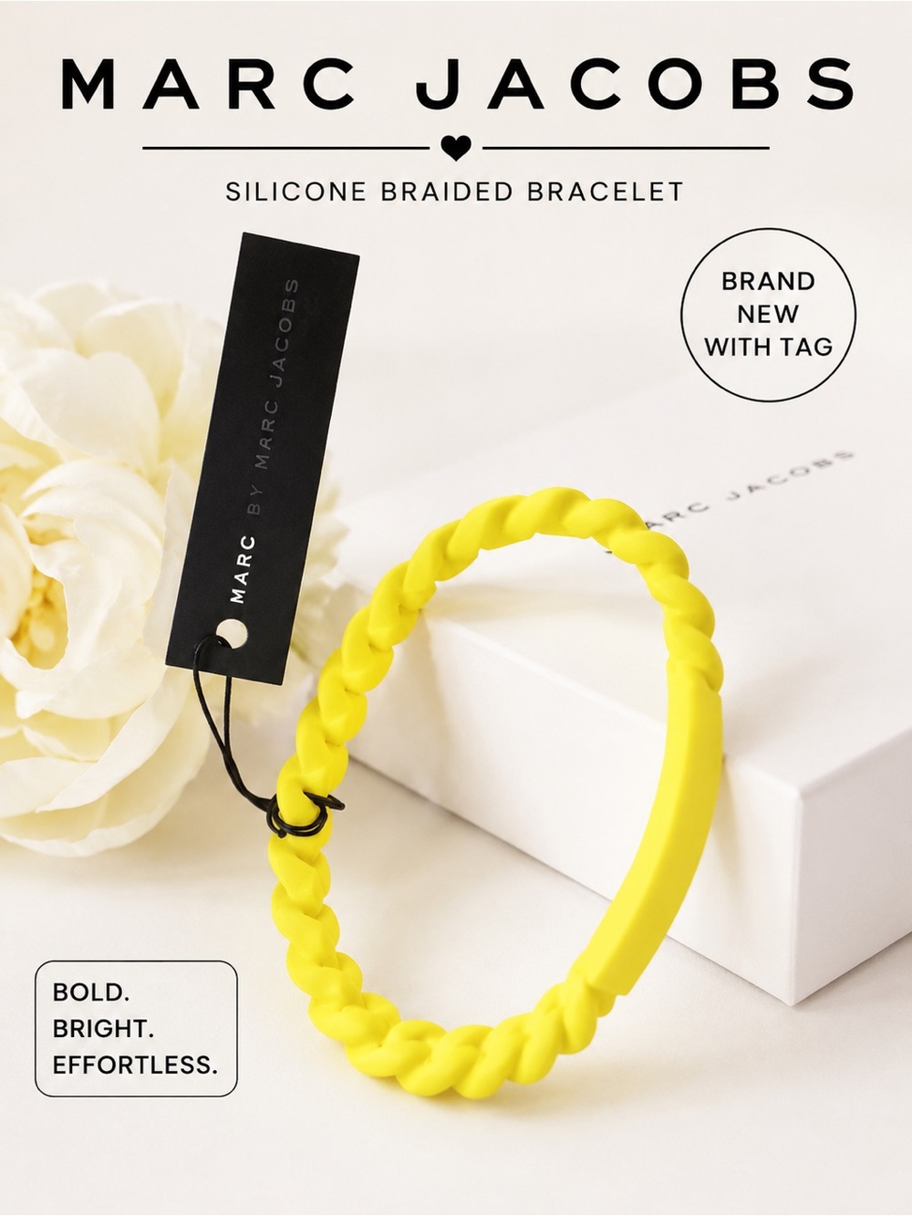 Marc Jacobs Bright Yellow Braided Silicone Bracelet - Picture 2 of 3